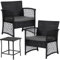 Shally Dogan 3-teiliges Garten-Set aus Polyrattan, mit 2 Stühlen und 1 Tisch, Outdoor-Sessel mit gepolsterten Kissen, Sessel und Lounge-Tisch, ideal für Terrasse, Bistro (Schwarz und Grau)