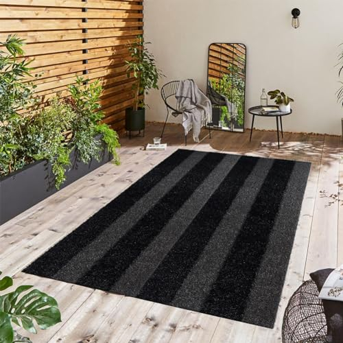 Goasis Lawn Kunstrasen, maßgeschneiderte Größen, 90 x 3 m, Schwarz-Grau, Zebrastreifen, Outdoor-Teppich, 2 cm Florhöhe, Astroturf-Teppich für Landschaft, Balkon, Dach, Garten, Park