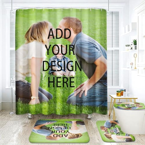 Fadaing Personalisierte 4 teiliges Duschvorhang Set mit eigenem Foto Name, Personalisierter Duschvorhang 180x180, Wasserdichtes Duschvorhang-Set mit Foto für Home Badezimmer (200 x 200 cm,1)