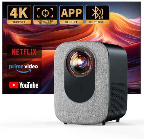 Netflix Official Projecteur 22000 lm WiFi 6 Bluetooth / Correction trapézoïdale électrique Prise en charge 4 K 60 Hz Jimveo Full HD 1080P Vidéoprojecteur d'extérieur Home Cinéma avec smartphone/TV