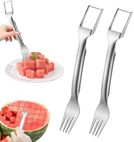 Lot de 2pcs coupe-pastèques,2 en 1 coupe-fruits à double têtetrancheuse,Trancheuse en Cube de pastèque en Acier Inoxydable,Cutter Pratique Outil de Cuisine pour Découper les Melons (2 ensemble)