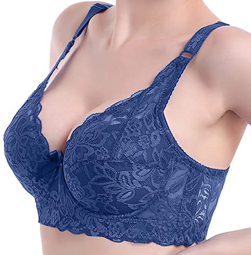Womens Bras Lace Push Up Bras V-Neck Full Coverage Full Cup Thin Underwear Backless Bras for Women Bras for Older Women Plus Size Bras for Women UK Low Cut Bra Sexy Lace Balconette Bra Blue