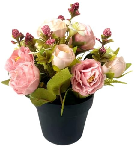 Fleurs artificielles pour tombes 6 x 7 pouces Roses artificielles Fleurs funéraires en pots Fleurs de cimetière en soie pour cimetière funéraire Décorations funéraires Style2 Fleurs de cimetière