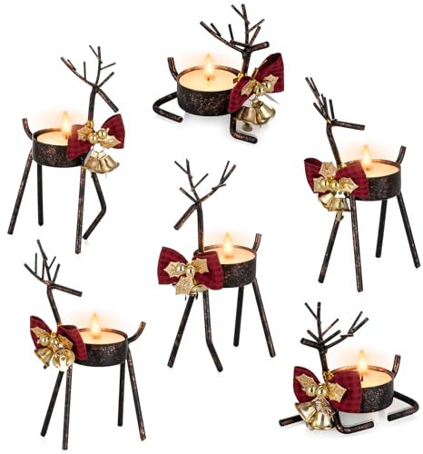 Sziqiqi Stag Tealight Holders for Christmas: Rustic Reindeer Tea Light Candle Holder for Christmas Table Centrepiece - Small Metal Candle Stand for Xmas Home Dining Room Kitchen Fireplace Decor, Black