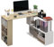 HOMCOM Eckschreibtisch Drehbarer Schreibtisch L-förmiger Schreibtisch mit Regal Schreibtisch mit Regalen Bürotisch mit Regalen Arbeitstisch 120x110x74,5 cm Natur und Weiß