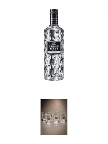 Three Sixty Vodka 6,0 Liter MAGNUM + Three Sixty Vodka SHOT Glas mit Eichstrich 2 & 4 cl - 6 Stück