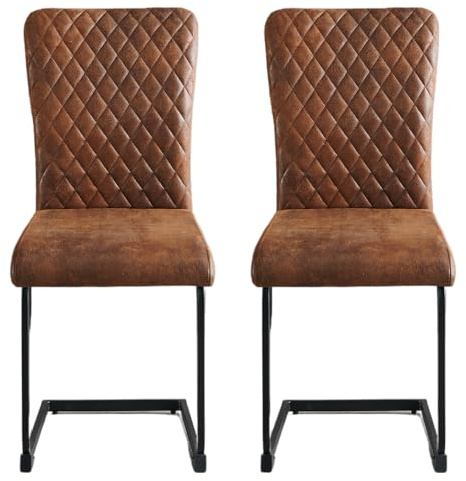 JaHECOME Freischwinger Schwingstuhl 2er Set, Esszimmerstuhl mit Kunstleder und hoher Rücklehne, Metallgestell, Moderner Küchenstuhl, Polsterstuhl für Wohnzimmer Konferenzraum Esszimmer (2, PU Braun)