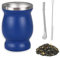 Set Mate, Juego de Taza de Mate de 230ml, Taza de Mate de Acero Inoxidable, Taza Fácil de Limpiar, con Pajita y Cepillo de Limpieza, Regalos para Familiares y Amigos, para Tomar Mate, Azul