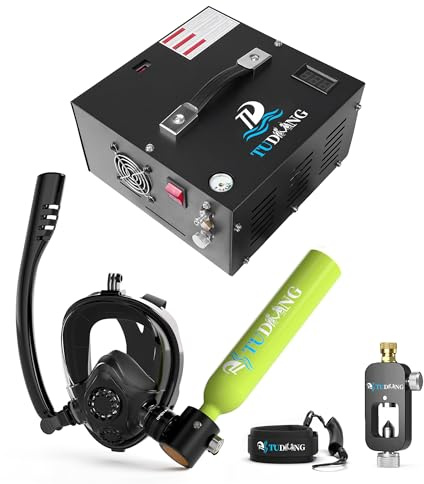 TUDIVING 0,5 l Mini-Tauchflasche, Lungenflasche mit Luftkompressor, Sauerstoffflasche mit Vollgesichts-Schnorchelmaske, tragbares Reise-Tauchset