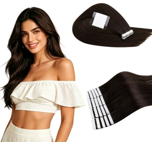 RUNATURE Tape Extensions Echthaar Braun 60cm 20pcs 50g #2 unsichtbar | Doppelt Gewebte Tape-Extensions – Hitzebeständig, Langlebig. Natürlicher Glanz, Sofort Länge, Pflegeleicht.