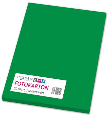itenga farbiger Fotokarton 50 Blatt A4 300 g/qm² - Tonpapier Tonkarton Bastelpapier Bastelkarton Bogen durchgefärbt zum kreativen Gestalten und Basteln (TANNENGRÜN)