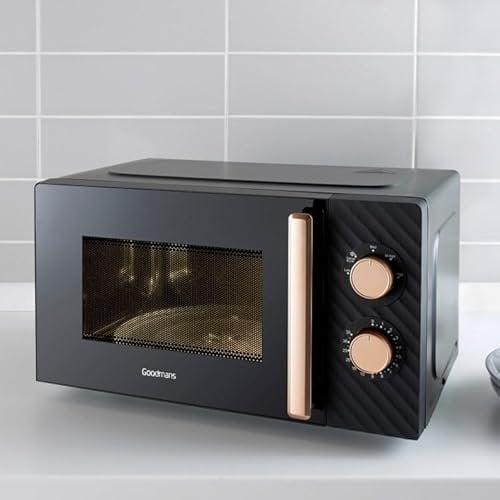 New Goodmans Wave Black & Rose Gold Microwave – 20L Compact Microwave with 4 Power Settings, Defrost Function, 35-Minute Timer, Glass Turntable – Stylish Addition to Your Kitchen A- 97