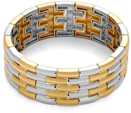 WOWORAMA Klobiges zweifarbiges Stretch Armband für Damen gold ilbernes Uhrenarmband Kettenarmband auffälliger Armreif dicke Armbänder aus verschiedenen Metallen