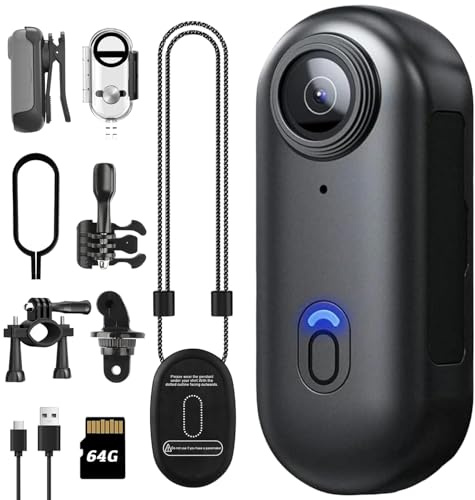 ABSAMAYS 1080P Mini Thumb Action Camera, Portable Vlogging Camera, Wearable Small Body Camera, Hands-Free POV Video Recorder for Motorcycle, Bike, Work, Travel, Pet Walking