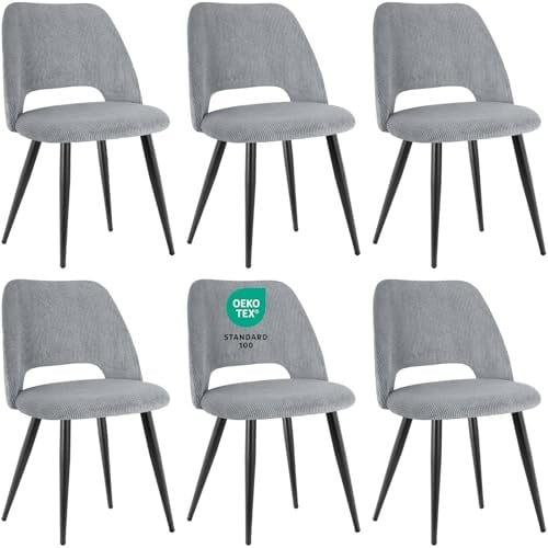 JIJIAN Esszimmerstühle 6er Set, Streifencord mit Ausschnittrückenlehne | Stühle Esszimmer, Küchenstühle, Wohnzimmer Essstühle, Gepolsterte Stühle für Esszimmer, Küche, Schlafzimmer, Grau