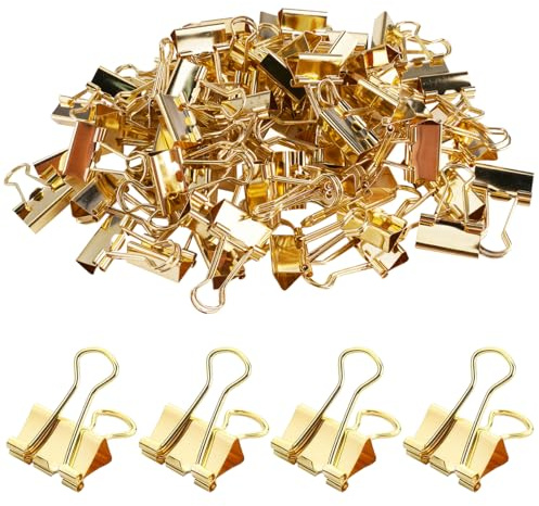 80 Stück Foldback Klammern Metall Gold, Foldback Klammern Set, 19 mm Paper Clips Aktenklammern, Klammer Metallklammern Papierklammern, Gold Foldback Klammern für Schule Bürobedarf Briefpapier Notizen