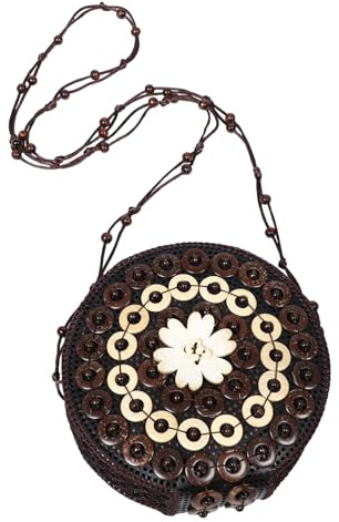 TOYANDONA Handgewebte Boho Schultertasche aus Kokosschale mit Häkelmuster Praktische Kosmetiktasche und Ohrhörer münzbeutel Stilvolle Umhängetasche für Karten und Kleine Essentials