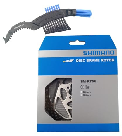 maxxi4you Shimano Fahrrad Bremsscheibe SM-RT56 160mm in Silber inkl Fahrrad Kettenbürste
