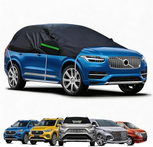 Halbgarage für Auto SUV, Auto Halbgarage Wasserdicht 190T Oxford-Gewebe Universal, Sonnenfest Hälfte Autoabdeckung, AutoAbdeckplane Staubdicht Schneefest für Outdoor Indoor (Schwarz-SUV)