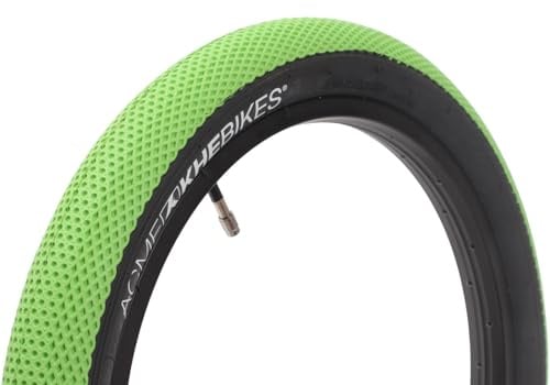 KHE Acme BMX Reifen 20 Zoll x 2,40 – 0,77 kg – Stahlwulst – schwarz mit leuchtgrüner Lauffläche – Street, Park & Flatland