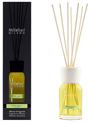 Millefiori 7MDLG Lemon Grass Raumduft Diffuser 100 ml Natural inklusive hochwertiger Balsaholzstäbchen, Plastik, Gelb, 6.8 x 25.8 x 6.6 cm
