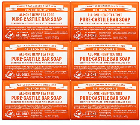 Dr. Bronner's Magic Soaps Pure Castile Seife, All-One Hanf-Teebaum, 142 ml Riegel (6 Stück)