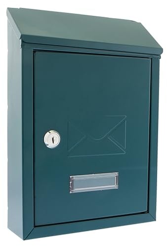 Burg-Wachter MB09G Avon Rear Entry Wall Mounted Galvanised Steel Lockable Weatherproof Post Box - Green - 21x30x7cm