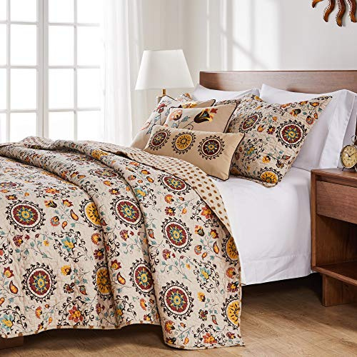 Greenland Home Andorra 100% Cotton Reversible Suzani Quilt Set, 4-Piece Twin/Twin XL