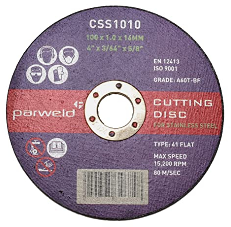 (Pack of 10) Parweld (4) 100mm x 1mm Thin Stainless Steel Cutting Discs - Metal Slitting Discs 16mm bore