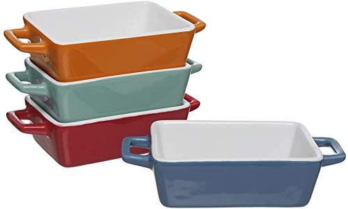 Cooke and Baker Rectangular Set of 4 Small Tapas / Lasagna / Baking Dishes (H5 x W19 x D5cm, 1L Capacity, Porcelain, Multicoloured)