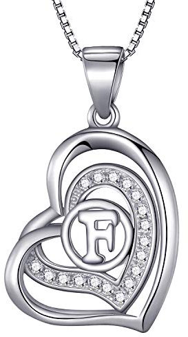 Morella Damen Halskette Herz Buchstabe F 925 Silber rhodiniert mit Zirkoniasteinen weiß 46 cm