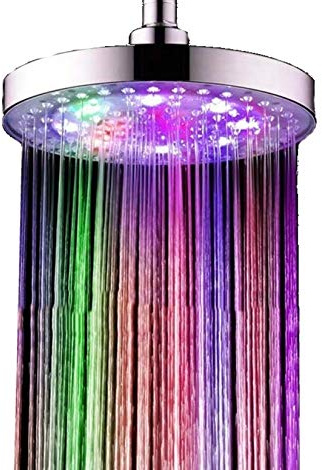 Regendusche LED Duschkopf Rund 20cm | 7 Farben | Bunte Farbwechsel | Große Überkopfbrause Wasserfall