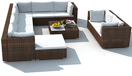 Festnight 32-TLG. Gartensofa Set mit 1 Teetisch Gartenlounge Garten Lounge-Set aus Polyrattan Loungegruppe Sitzgruppe für Terrasse Garten - Braun