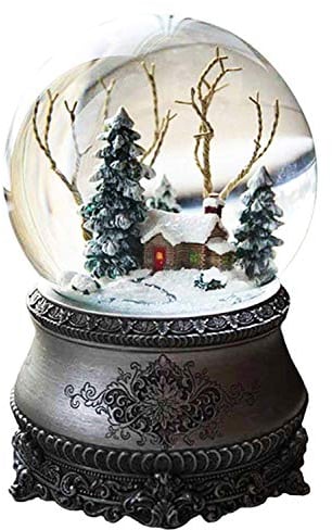 LED Schneekugel Winterwald elektr. Schneewirbel, viele Melodien und Farbwechsel Vintage
