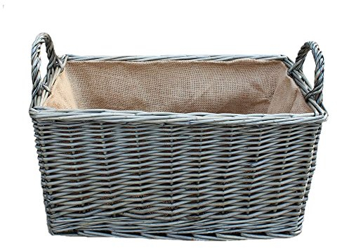Red Hamper Large Antique Wash Rectangular Hessian Lined Wicker Basket, Brown, H32 x W34 x D54cm
