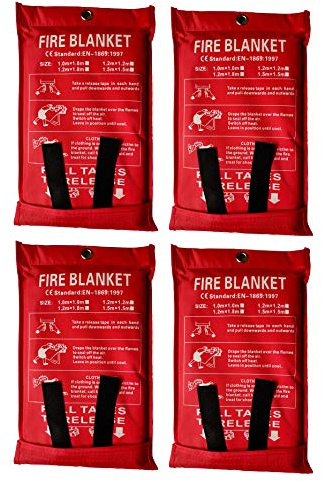 Toneeko Manta de emergencia contra incendios, protección ignífuga y aislamiento térmico diseñada para cocina, chimenea, parrilla, coche, campamento, color blanco (paquete de 4)