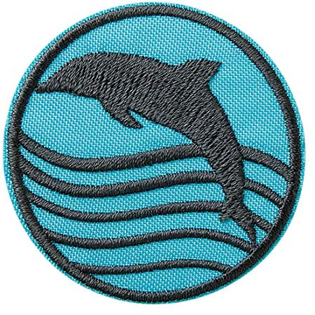 Catch the Patch Recycl Patch Delfin rund Wasser Think Green - (Größe: 5,5 x 5,5 cm) – Aufbügler & Applikationen in verschiedenen Größen – Ideal für Kleidung, Schulranzen, Jeans & Rucksäcke