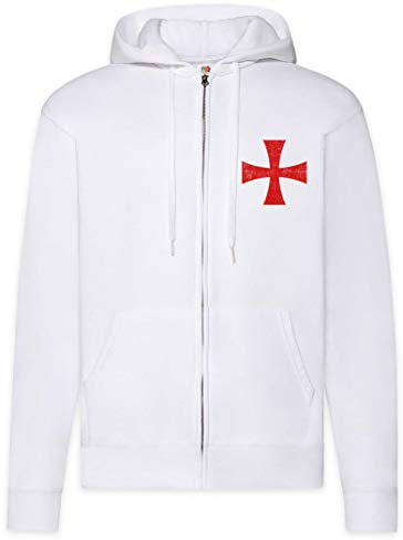 Urban Backwoods Templar Cross I Herren Zipper Hoodie Kapuzenpullover Weiß Größe M