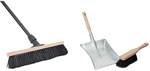 Novaliv Rosshaarbesen Naturhaar Set 50 cm I Besen Handbesen und Schaufel Teleskopstiel I Rosshaar schwarz I mit Stiel ausziehbar I Kehrbesen Haushaltsbesen Werkstattbesen