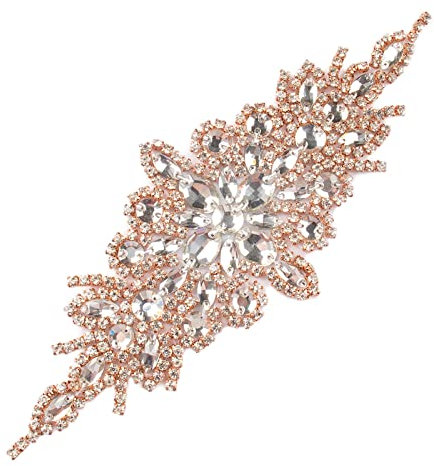 Rhinestone-Belt Rose Gold Bridal Belt Pearl Rhinestone Applique Wedding Bridal Sash Applique Crystal Belt Waist Belt Women for Dresses Rose Gold Wedding Belt RA004