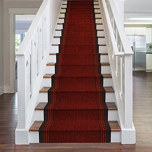 runrug Stair Runner Rug - Non Slip - Staircase Carpet Runner for Stairs - Stain Resistant Stair Carpet Rug Runner - Ideal for High Foot-Traffic - 80cm Wide x 720cm Long - Inca, Red