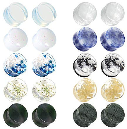 TBOSEN Set mit 10 Paar gemischten Stein-Ohrstöpseln Ohrlehren Ohrtunnel Double Flare Plugs Expander Body Piercing Schmuck 0g-5/8 in 8mm-16mm