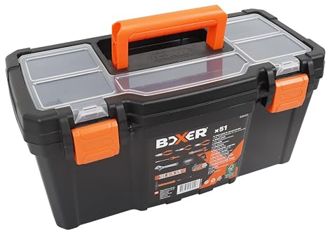 BOXER® Werkzeugkasten gefüllt 51-teilig – Werkzeugkoffer gefüllt mit Hammer, Zangen, Schraubenschlüsseln & Bits – Toolbox im 16 Koffer
