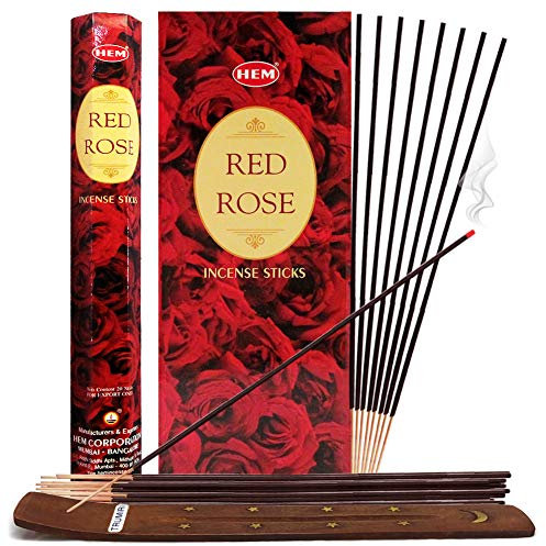 Bâtons d'encens et porte-encens rose rouge