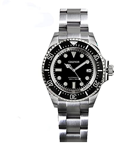 NC Cronos Automatik Taucheruhr Edelstahl 2000 Meter Wasserdichtigkeit Professionelle Taucher Armbanduhr (Black)