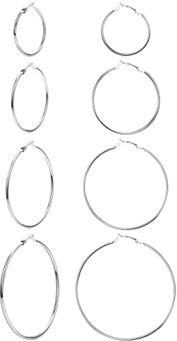 JeweBella 4 Paar Creolen Silber Ohrringe Set Edelstahl Hypoallergen Damen Ohrringe Creolen Set Große Huggies Creolen Runde Ohrringe Silber Mädchen Damen 30/40/50/60MM