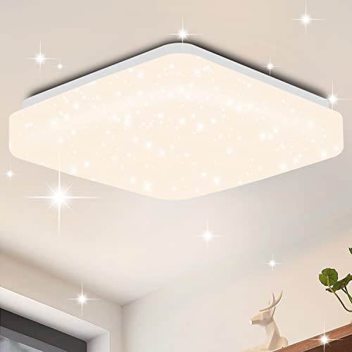 ZMH Deckenlampe Led Deckenleuchte Schlafzimmer - 15W Schlafzimmerlampe Sternenhimmel Neutralweiß Flurlampe Klein Glitzer Küchenlampe Quadratisch Flur Deckenbeleuchtung für Küche Kinderzimmer