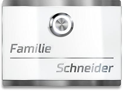 Metzler Edelstahl Türklingel in weiß - Grundplatte aus V2A Edelstahl inkl. Gravur - LED-Klingeltaster - Verkehrsweiß RAL 9016 - Größe: 11 x 8 cm