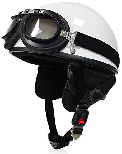Motorrad-Helm Brain-Cap Retro Halbschale Jet-Helm mit Brille Scooter-Helm Chopper Mofa Roller-Helm Motorrad-Helm ECE Zertifizierung A,XL