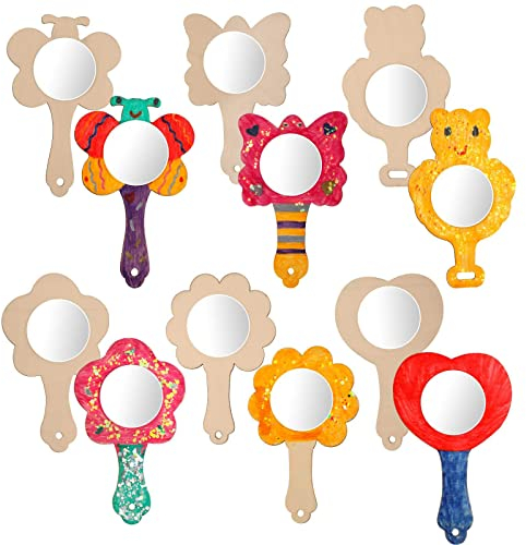 Aatpuss 18 Stücke Spiegel Basteln Kinder,Spiegel Holz Basteln Kindergeburtstag, DIY Holzspiegel Handwerk Bastelset für Kinder Mini handspiegel,für DIY Kinder Malen,Kinder Geschenk Party